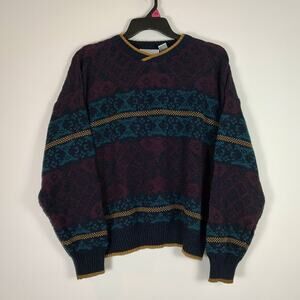 VTG 80s 90s Method Geometric Jacquard Knit retro Sweater Made in Korea Mens L